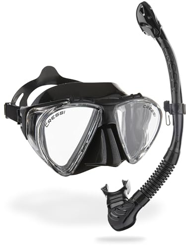 Cressi Conjunto Máscara & Tubo - Kit de Snorkel Unisex, Penta & Alpha Ultra Dry, Negro/Gris
