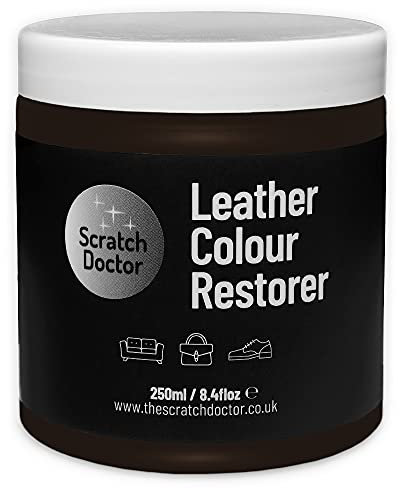 The Scratch Doctor Leather Colour Restorer Recolouring Balm Repair Treatment for Faded & Worn Absorbent Leather Furniture, Sofas, Chairs (Dark Brown, 250ml)