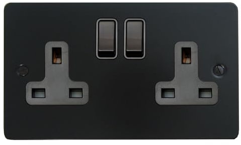 G&H FFB10B Flat Plate Matt Black 2 Gang Double 13A Switched Plug Socket