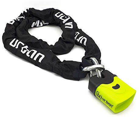URBAN U4K170 Antifurto Moto, Lucchetto Bici, Catena Alta Sicurezza Acciaio Cementato Antitaglio ø10mm, Doppio Bloccaggio, Fodera Tessile, Catenaccio per Ancoraggio Scooter Bicicletta Elettrica, 170cm