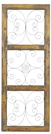 Deco 79 Wood Scroll Home Wall Decor Window Inspired Wall Sculpture with Metal Scrollwork Relief, Wall Art 14 x 1 x 36, Brown