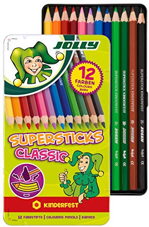 JOLLY 3000-0246 Buntstifte Supersticks Kinderfest | Bruchfeste, ungiftige Farbstifte | Made in Austria | 12 Stifte