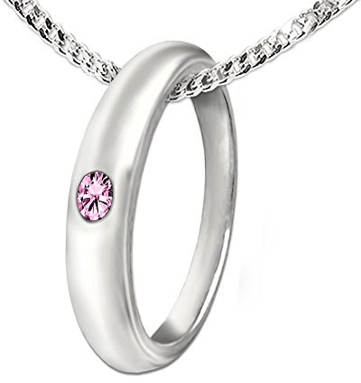 CLEVER SCHMUCK Taufkette Mädchen Taufring schlicht mit einem Zirkonia rosa glänzend & Kette Panzer 36 cm Sterling Silber 925 im Schmucketui