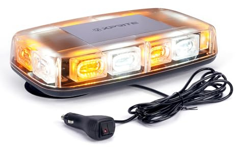 Xprite Upgraded 12 72LED Rooftop Mini Strobe Lights, Emergency Safety Flashing Beacon Light Bar with Magnetic Base for 12V-24V Construction Vehicles, Trucks, Snow Plow, Postal Car (Mix White/Amber)