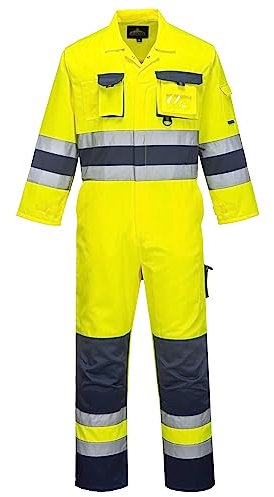 Portwest TX55 Hombres Nantes Mono de Trabajo de Alta Visibilidad Reflectante Mono de Seguridad Clase 3 Amarillo/Marino, XL