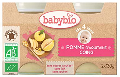Babybio pomme & coing 4 mois et+ lot de 2x130g