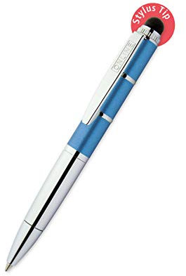 ONLINE Drehkugelschreiber und Eingeabestift in einem, mit Metallclip, D1-Standardmine, Piccolo Stylus Metallic Blue, 2in1 Mini-Kuli fürs Portemonnaie, blauschreibend, Stylus Tip für Touchscreens
