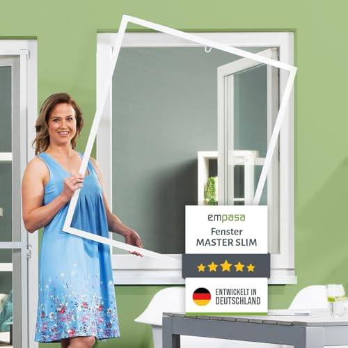 empasa Insektenschutz Fliegengitter Fenster Alurahmen individuell zuschneidbar Master Slim weiß, braun oder anthrazit in verschiedenen Größen, Farbe:weiß, Größe:150 x 160