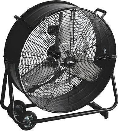 Perel Ventilateur à tambour de sol Ø 60 cm, gros ventilateur puissant industriel, brasseur d’air, refroidisseur d’air, 2 vitesses, métal, noir, intérieur/extérieur, 22.5 kg