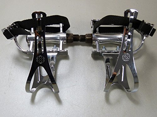 Fahrradpedale mit Pedalhaken M14/1,25 französisches Gewinde Pedalkäfig für SingleSpeed Fixy Retro Rennrad Bike Vintage - Edelstahl Käfig mit einfachem Nylonriemen