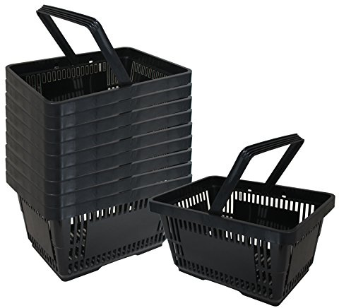 GERSO 10 Einkaufskörbe aus Kunststoff, Tragekorb, Shopping Basket, Supermarkt, Plastik mit Henkel 21 Liter stapelbar schwarz