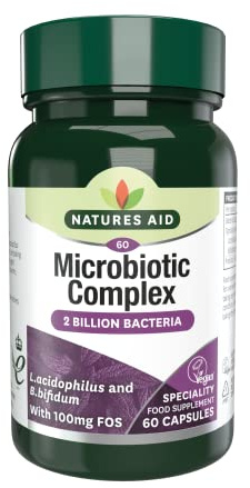 Natures Aid Microbiotic Complex – Digestive Friendly Bacteria Supplement Gut Health Support – High Strength Lactobacillus Acidophilus – Vegan, Vegetarian, Non-GMO, Gluten Free - 60 Capsules