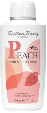 Bettina Barty PEACH Hand & Body Lotion 500ml | Feuchtigkeitsspendend | Samtig, gepflegtes Hautgefühl | Intensiver Pfirsichduft | Ohne Mikroplastik | Vegan | 1 x 500ml