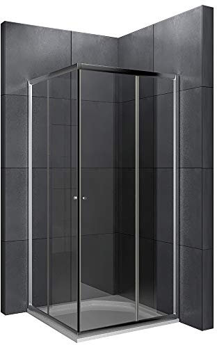 Alpenberger Viereck Duschkabine 90x90x190 aus Sicherheitsglas ESG mit glatter Oberfläche | Komplettdusche Festwand - Eckeinstieg - Eckdusche - Schiebetür - Duschabtrennung TÜV geprüft