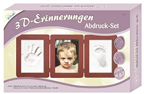 MAMMUT 129014 - 3D Erinnerungen Abdruck-Set Bilderrahmen groß, Komplettset mit Holzrahmen (MDF), 2 Pck. ultra-leichte Modelliermasse und 1 Holzroller, Kreativset für junge Eltern