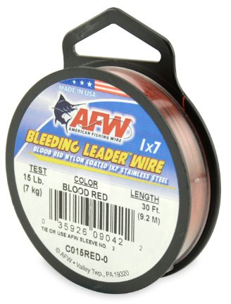 American Fishing Wire Bleeding Leader Blood Red Nylon Coated 1x7 Stainless Steel Leader Wire, 15 Pound Test, 30-Feet