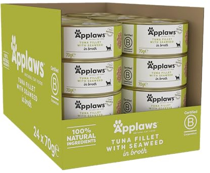 Applaws 100% Natural Cat Food, Tuna Fillet and Seaweed, 70 g Tin (Pack of 24)