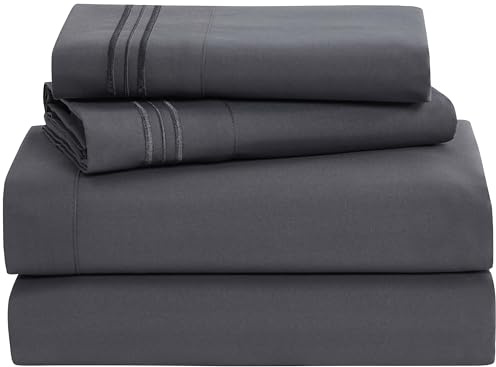 Clara Clark Bed Sheets, Premier 1800 Series 4 Piece Bed Sheet Set, Deep Pocket, Wrinkle, Fade, Stain Resistant, Luxury Soft Bedding Sheets & Pillowcases, Queen, Charcoal Gray