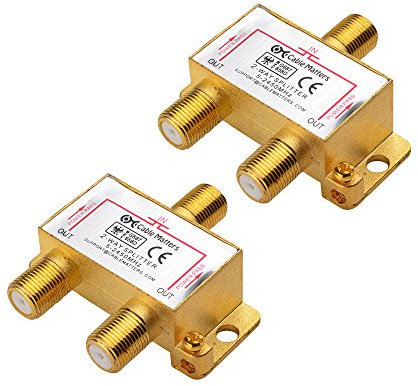 Cable Matters 2er-Pack Bidirektionaler 2.4 Ghz Sat Verteiler 2fach (Sat Splitter 2-Fach) für STB TV, Antennenverteiler 2fach - Alle Ports stromleitend - Vergoldet und korrosionsbeständig