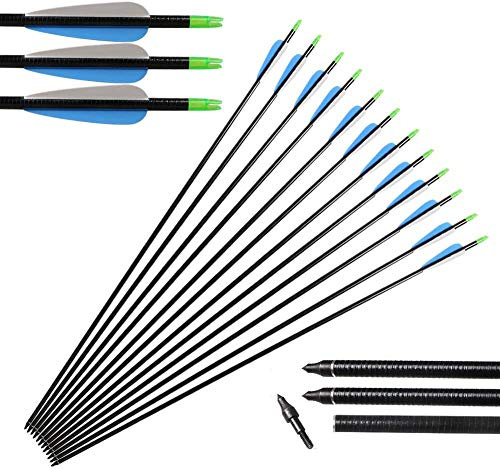 Huntingdoor 12Pcs 31 Fiberglass Targeting Arrows Archery Hunting Arrow with Replaceable Arrowhead for Recurve Bow Compound Bow Longbow