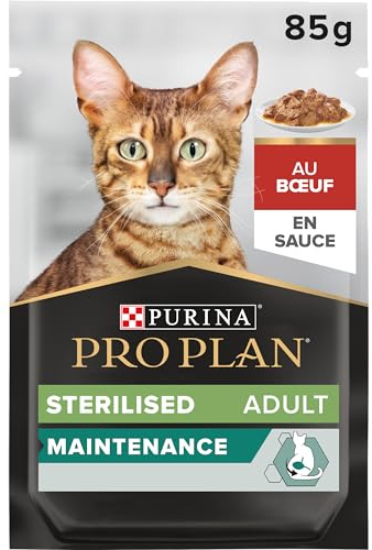 PURINA PRO PLAN | Adult STERILISED MAINTENANCE | Aliment Complet pour Chat Adulte Stérilisé | Aide à maintenir une bonne santé urinaire | Effilés en Sauce| au Boeuf | Sachets | Lot de 26 x 85g
