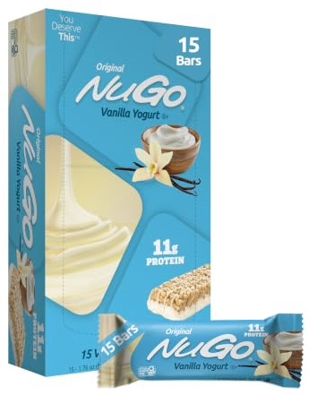 NuGo Protein Bar, Vanilla Yogurt, 11g Protein, Gluten Free, 15 Count