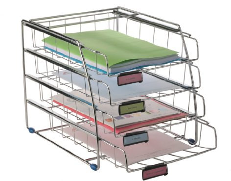 Alba Desk Set Wire 4 Trays Front-loading 4 Label Holders W310xD380xH310mm Chrome Ref CORMET4F