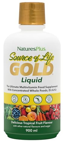 NaturesPlus Source of Life Gold Liquid - High Potency Whole Food Multivitamin and Mineral - Energy Boost, Immune Support - Vegetarian, Gluten Free - 887ml