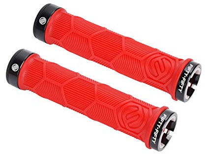 FIFTY-FIFTY Double Lock-On Mountain Bike Grips, Bicycle Handlebar Locking Grips, Non-Slip MTB Handle (Red)