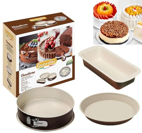 Guardini Geschenkbox-Chocoforme: Springform 26 cm+Tortenbodenform Obstkuchen 28 cm+Königskuchenform 25 cm, Stahl mit Antihaftbeschichtung, Farbe Beige-Schokoladenbraun, 4223000737