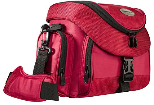 Mantona Premium Kameratasche - Universaltasche inkl. Schnellzugriff, Staubschutz, Tragegurt und Zubehörfach, geeignet für DSLM und DSLR Kameras, rot/schwarz