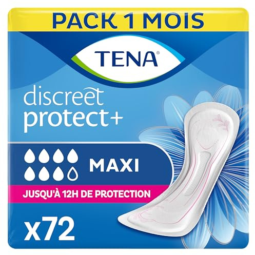 TENA Discreet Maxi x72 - Compresas Muy Absorbentes para Incontinencia y Pérdidas de Orina abundante - Hasta 12 Horas de Sequedad - 6 Paquete con 12 Bolsitas Individuales
