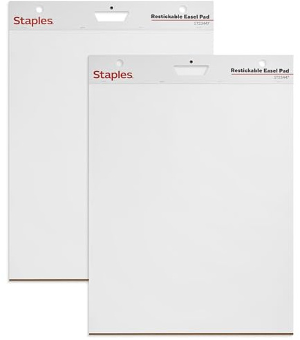 STAPLES Easel Pad - Repositionable, Large Flip Chart Paper, 25x30, 30 Sheets, 2 Pack, White, Recycled Material