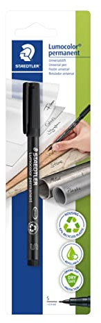 STAEDTLER permanent Marker Lumocolor, schwarz, Superfein ca. 0,4 mm, wisch- und wasserfest, Made in Germany, nachfüllbar, lange Lebensdauer, 1 schwarzer Universalstift auf Blisterkarte, 313-9 BKDA