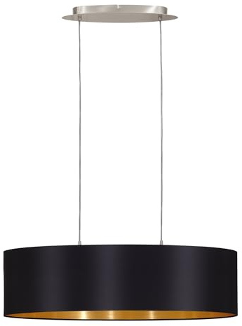 EGLO taklampa MASERLO, textil-pendellampa med 2 ljuskällor | oval pendellampa i metall och tyg, färg: matt nickel, svart, guld, sockel: E27, längd: 78 cm