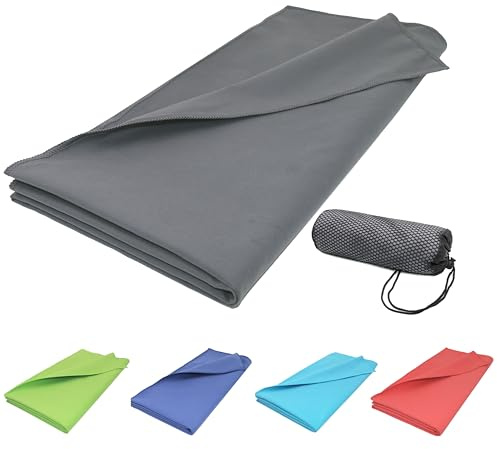 ZOLLNER Strandtuch aus Mikrofaser - leichtes und saugstarkes Handtuch in 90x180 cm - mit praktischer Tragetasche - grau - waschbar bis 60°C