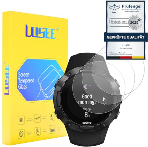 Lusee 3 st härdat glas för smart klocka (rund, diameter 36 mm) universell skärmskydd [9H hårt glas] [HD klar] [anti-repa] [anti-fingeravtryck] 2,5D skärmskydd