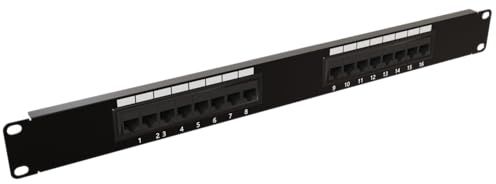 rhinocables - CAT5e Network Patch Panel | 16-Port for 19” Racks | Efficient Cable Management | Supports T568 A&B Wiring | Compatible with 110 or Krone Tools, CAT5e, 16 Port