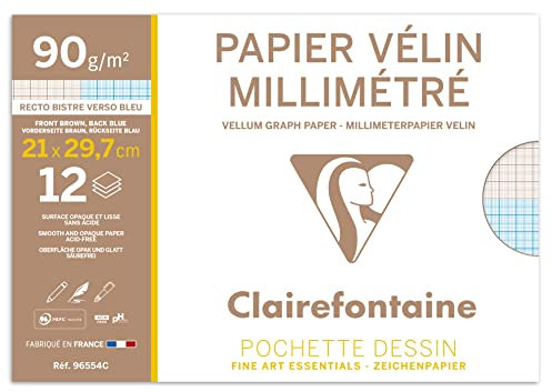 Clairefontaine 96554C Millimeterpapier Bogen (A4, 90 g, 12 Blatt) weiß
