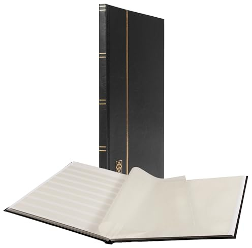 LIGHTHOUSE – “BASIC” Hard Cover Stockbook for Stamps – 16 White Cardstock 9”x12” (A4) Pages with Glassine Strips - Black