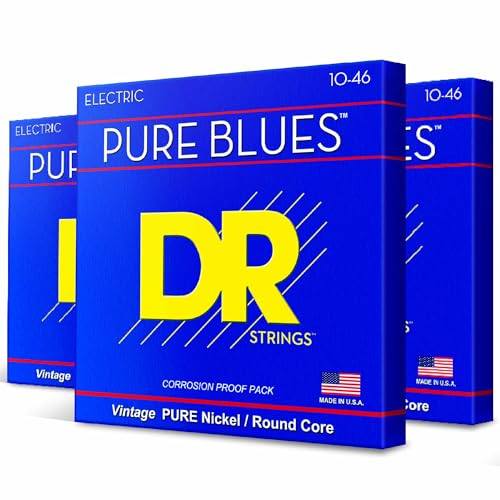 DR Strings Pure Blues Pure Nickel Electric Guitar Strings, Medium 10-46, 3-Pack (PHR-10-3PK)