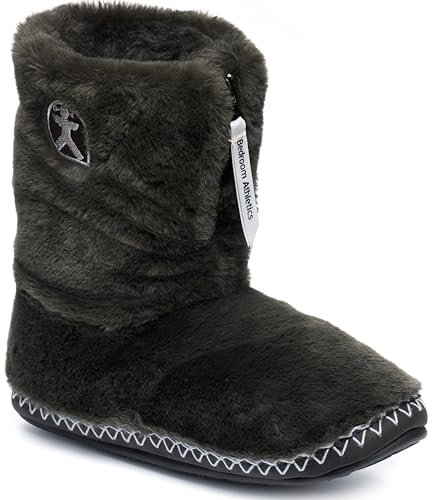 Bedroom Athletics Womens Marilyn Classic Faux Fur Slipper Boot luxury Warm Zip Fastening Memory Foam Durable Machine Washable Charcoal UK7/UK8
