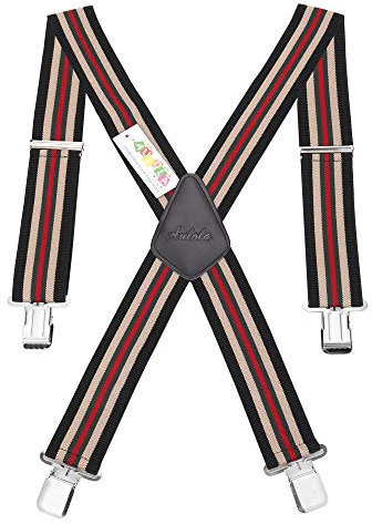 Aulola Men Braces Suspenders Durable 50mm Elastic Thick Adjustable X Shape Men Trouser Braces Suspenders Belts with a Very Strong Clips
