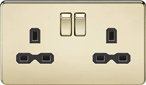 Knightsbridge SFR9000PB Twin Screwless 13A 2G Dp Switched Socket-Polished Brass with Black Insert, 230 V