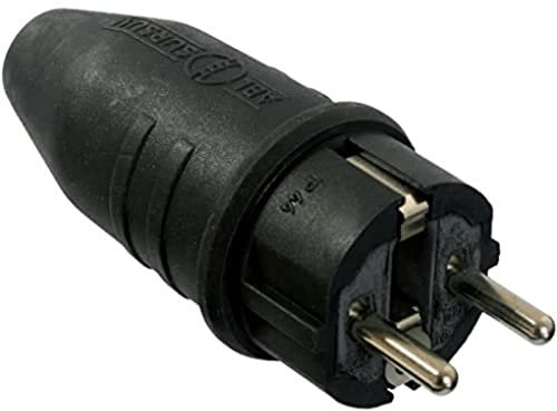 as - Schwabe Vollgummi-Stecker Schutzkontaktstecker mit doppeltem Schutzkontakt, Leitungen bis max. 2,5mm² - für den Außenbereich geeignet, 230V, 16A, IP44, Schwarz, Made in Germany, 61412