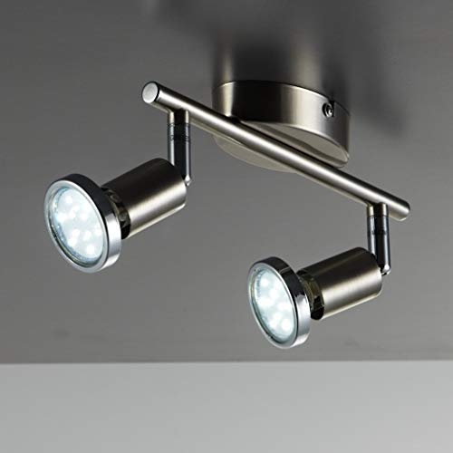 B.K.Licht - LED Deckenlampe schwenkbar, warmweiß, GU10 Fassung, LED Deckenleuchte, Lampe, Wohnzimmerlampe, Schlafzimmerlampe, Küchenlampe, Deckenstrahler, 25,5x6,5x9,7 cm, Matt-Nickel