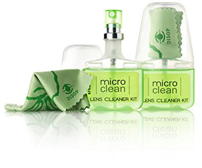 2 x Spray Limpia Gafas con Microfibra, Kit de Viaje y de Bolsillo, Limpiador Óptico Sin Alcohol y con Aroma, 2 x 20 ml (2 x Manzana)