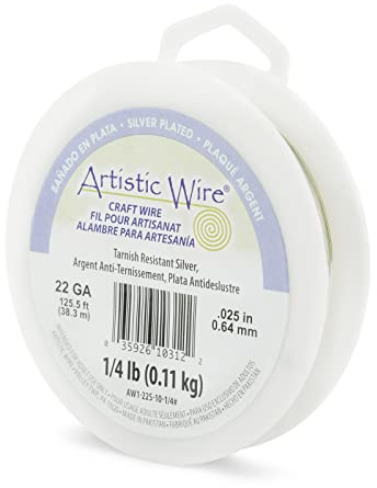 Artistic Wire, 22 Gauge Silver Plated Tarnish Resistant Colored Copper Craft Wire, Silver, 124 ft