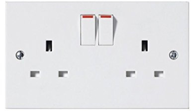 Invero® Doubled Plug Wall Electric Socket Switched 2 Gang 13A Double Pole with Square Edge & Screw Fixings Included