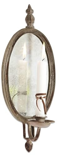 Loberon Portacandela Eugene | Portacandela Decorativo | Specchio con Supporto per Candele a Stelo | Vetro a Specchio con Cornice in Ferro | Look d’antan | 37,5 cm, Marrone Antico